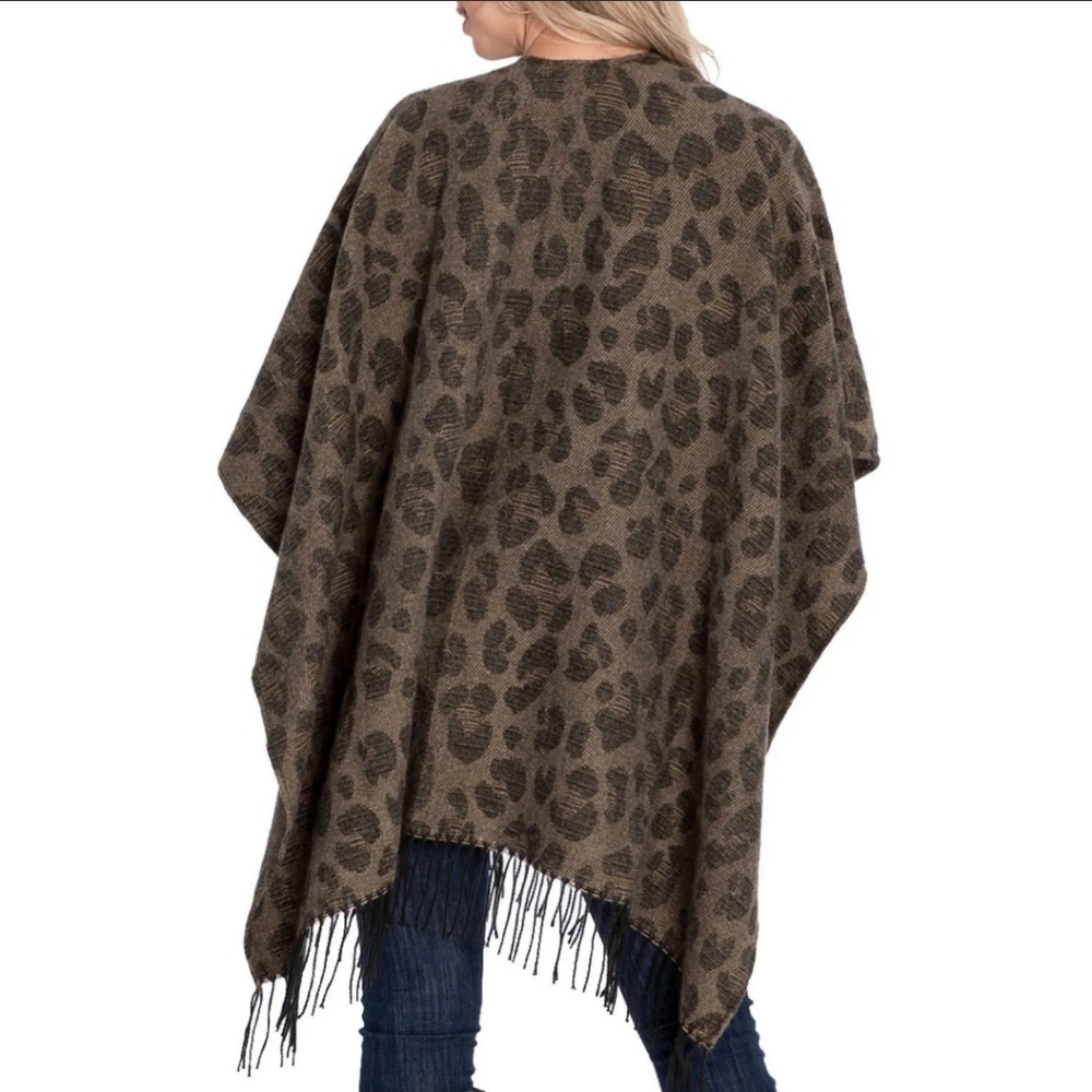 Woolrich Leopard Print Cape With Fringe - image 2